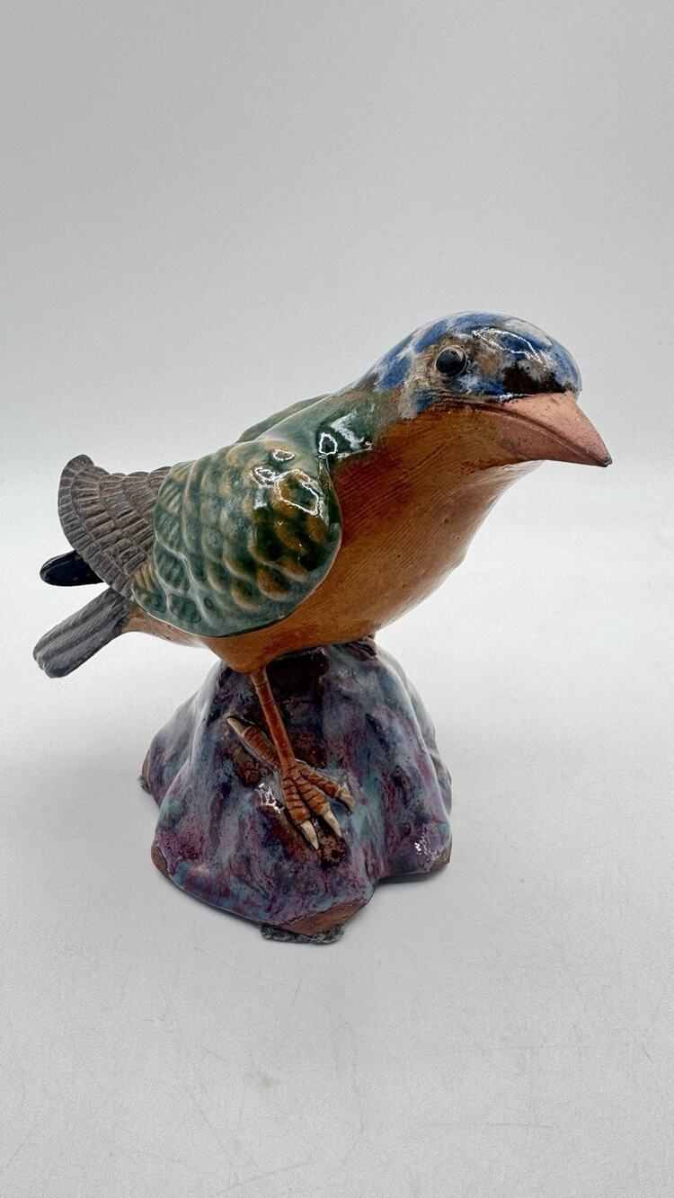 Majolica Bird Figurine Hand Painted Chinese Shiwan Abundant Cloud Kiln